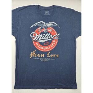 Miller High Life Eagle Logo T Shirt Vintage Design Mens XL‎ Navy Blue Cotton